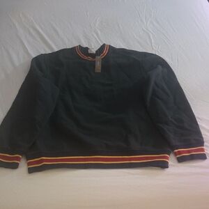 J. Crew Dark Crewneck Sweater with Red and Yellow Accents